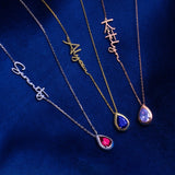Sterling Silver Personalized Name Birthstones Pendant Necklace