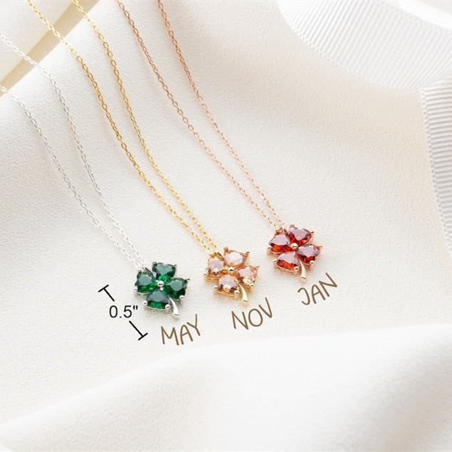 925 Silver Birthstone Clover Necklace Four Leaf Clover Necklace Birthday Gift for Women