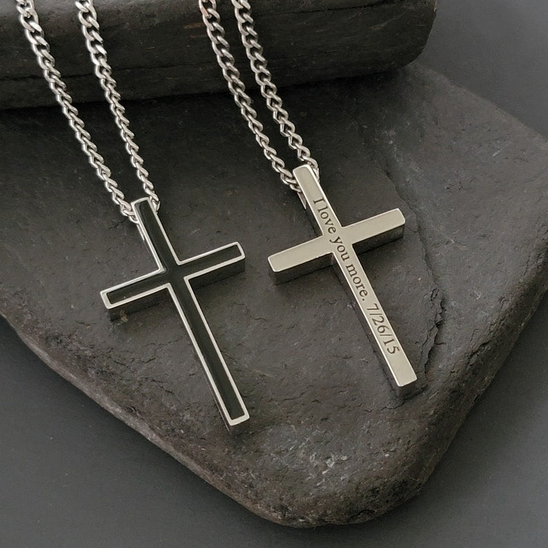 Stainless Steel Engraved Cross Necklace Personalized Cross Pendant For ...