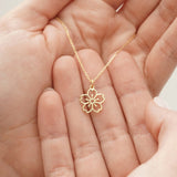 14k Gold Flower Necklace Real Gold Flower Pendant Tiny Cherry Blossom Necklace Dainty Sakura Flower Charm Birth Flower Necklace
