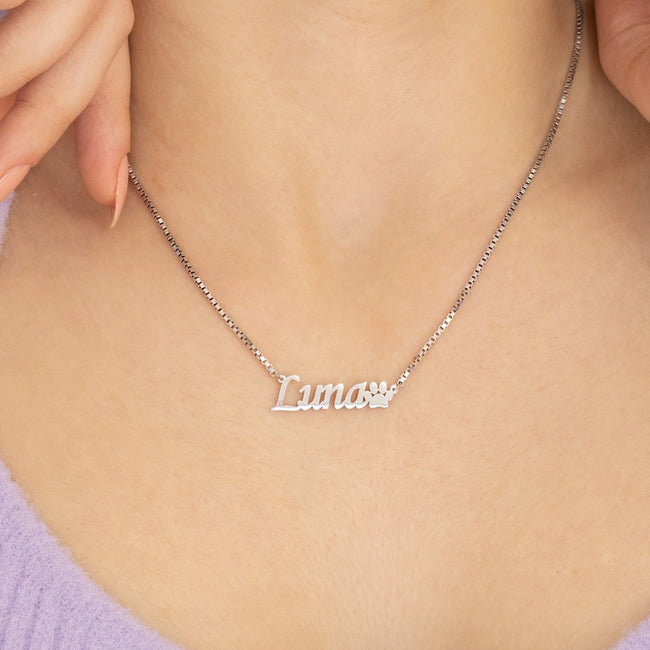 Name Necklace with Paw, Personalized Dog Name Necklace with Paw, Pet Name Necklace, Pet Memorial Necklace, Custom Dog Name Necklace with Paw