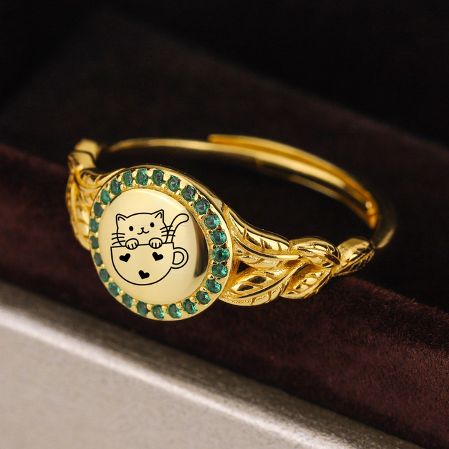 Sterling Silver Teacup Cat Ring Cute Animal Ring Cat Jewelry Gift Ring