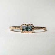 Natural Moss Agate Opal Wedding Band Ring Sterling Silver Art Deco Unique Baguette Cut Green Agate Anniversary Rings