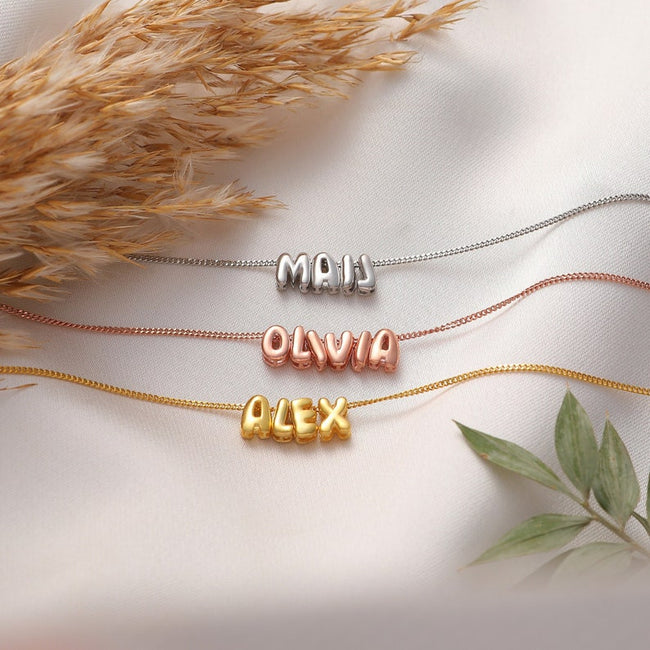 Personalized Bubble Letter Necklace 925 Sterling Silver Initial Necklace Movable Letter Necklace Bubble Name Necklace
