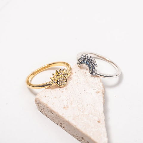 Sun and Moon Ring Set  Sterling Silver Couples Ring Set  Celestial Jewelry Gifted Jewelry
