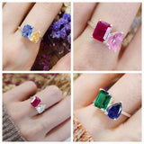 925 Sterling Silver Dual Birthstone Ring Mother Daughter Ring Family Personalized Birthstone Ring