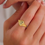 925 Sterling Silver Birth Flower Ring Vintage Flower Signet Ring Mother's Day Gift