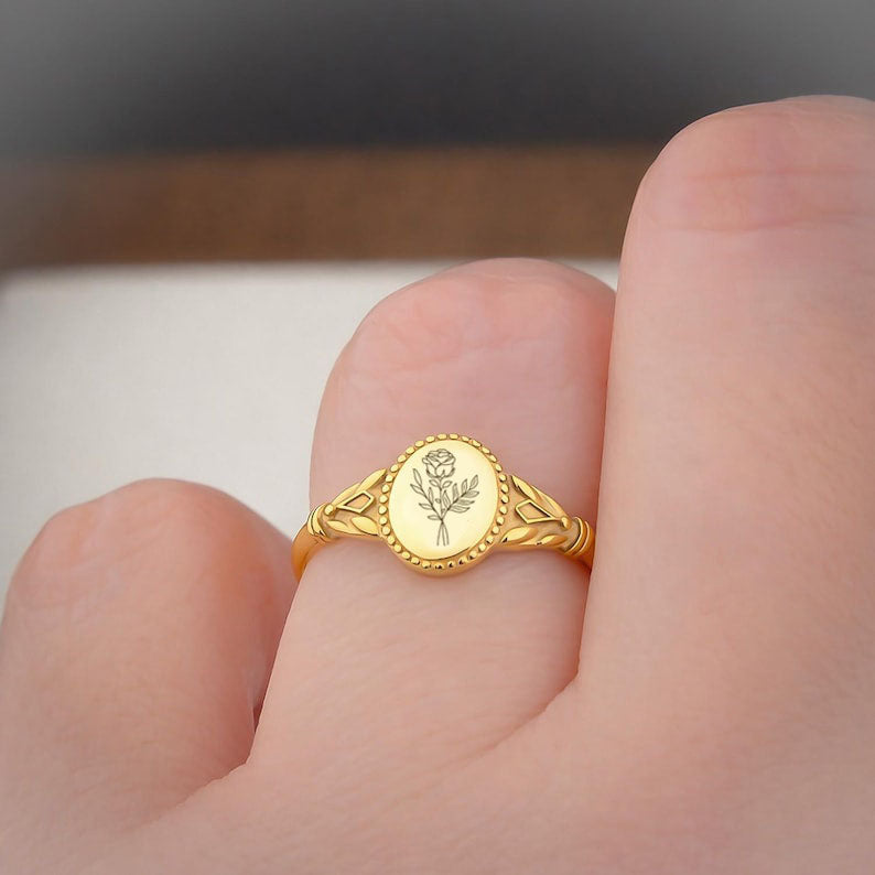 Sterling Silver Personalized Birth Flower Ring for Women
