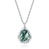 Natural Moss Agate 925 Sterling Silver Pendant Necklace For Birthday Green Gems Engagement Wedding Jewelry Gift Teardrop