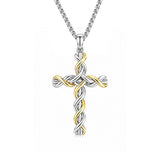 14K Gold Plated Two Tone Cross Pendant Necklace Christian Jewelry Religious Gift
