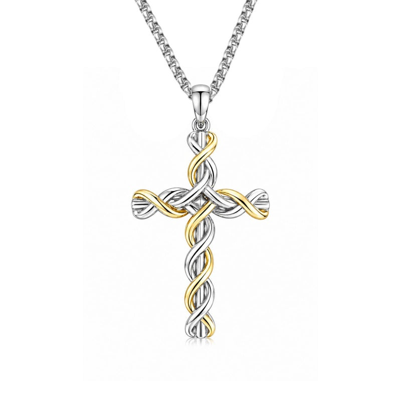 14K Gold Plated Two Tone Cross Pendant Necklace Christian Jewelry Religious Gift