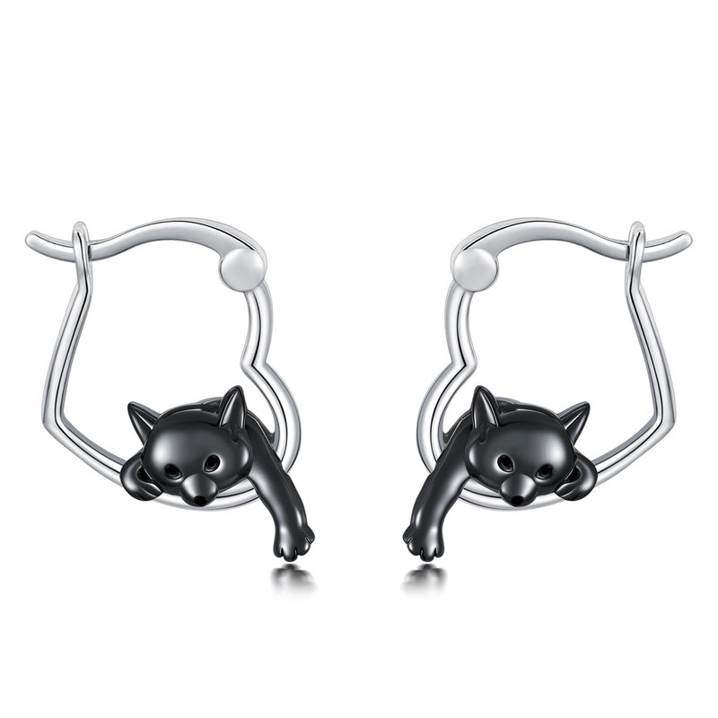 Sterling Silver Fox Frog Leopard Peacock Puppy Animal Hug Hoop Earrings