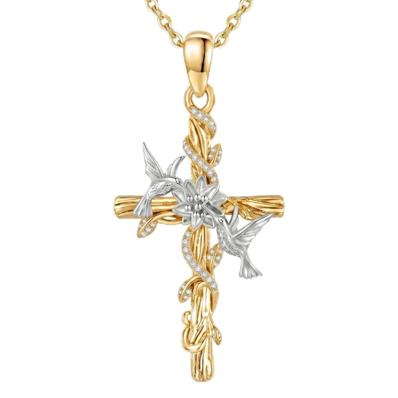 14K Gold Plated Cross Pendant Necklace Faith Jewelry Gift for Women