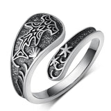 Sterling Silver Adjustable Dragon Moth Octopus Shark Stingray Sea Turtle Spoon Ring