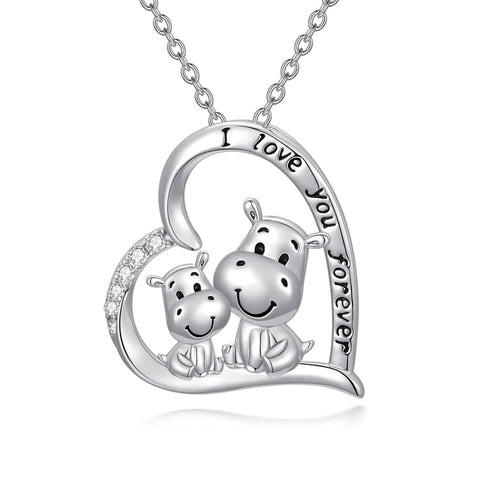 Sterling Silver Cubic Zirconia Hippo Pendant Necklace