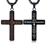 14K Gold Plated Wooden Cross Necklace for Men with Stainless Steel Adjustable Chain