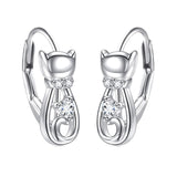 925 Sterling Silver Cat Nature Hoop Earrings for Women Teen Girls