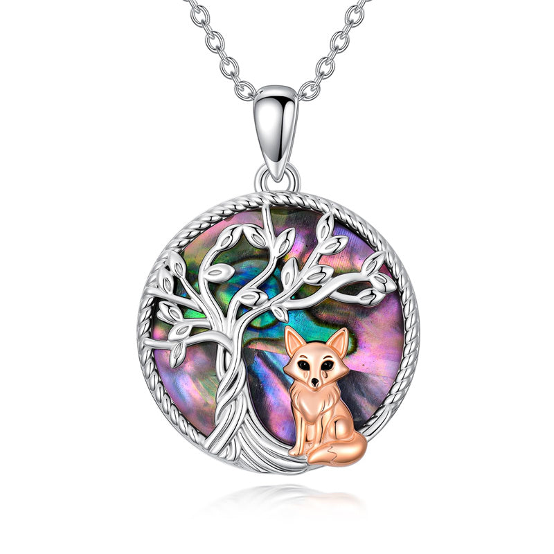 Sterling Silver Abalone Shell Tree of Life Lion Wolf Cat Dog Pendant Necklace