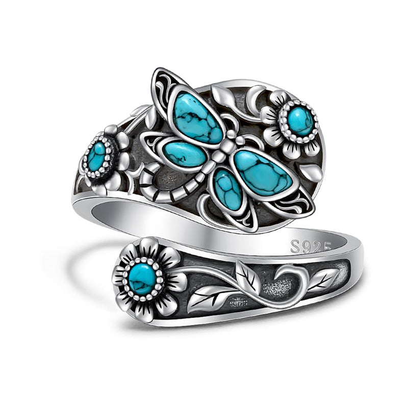 Sterling Silver Oxidized Dragonfly Butterfly Hummingbird Sea Turtle Anchor Cross Tree of Life Sunflower Spoon Ring