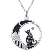 Sterling Silver Mustard Seed Black Cat Hummingbird Cross and Mountain Mountain Turquoise Sun and Moon Pendant Necklace