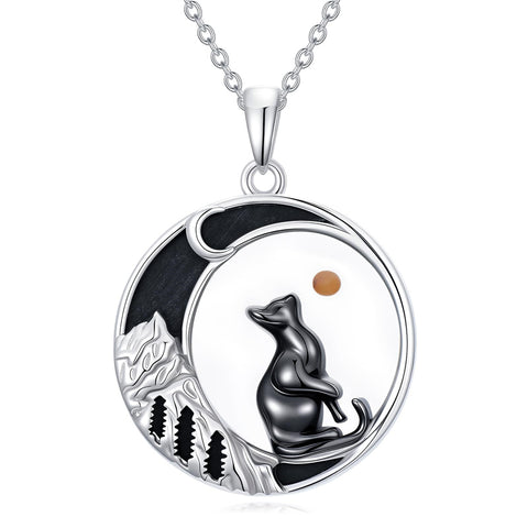 Sterling Silver Mustard Seed Black Cat Hummingbird Cross and Mountain Mountain Turquoise Sun and Moon Pendant Necklace