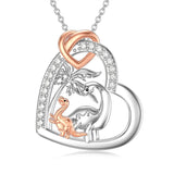 Sterling Silver Cubic Zirconia Dinosaur with 1 2 3 4  Cubs Pendant Necklace