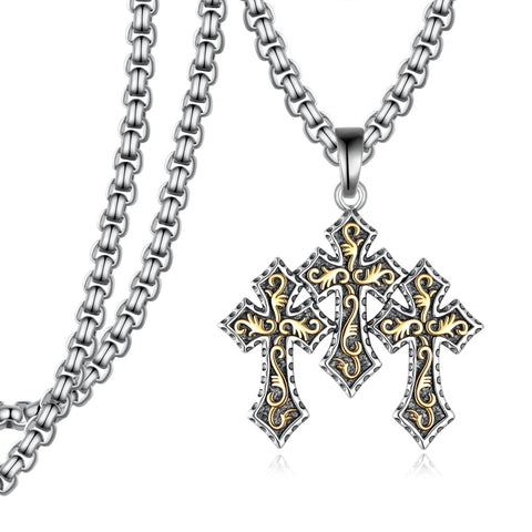 14K Gold Plated Turquoise Malachite Abalone Shell Cross Pendant Necklace for Men