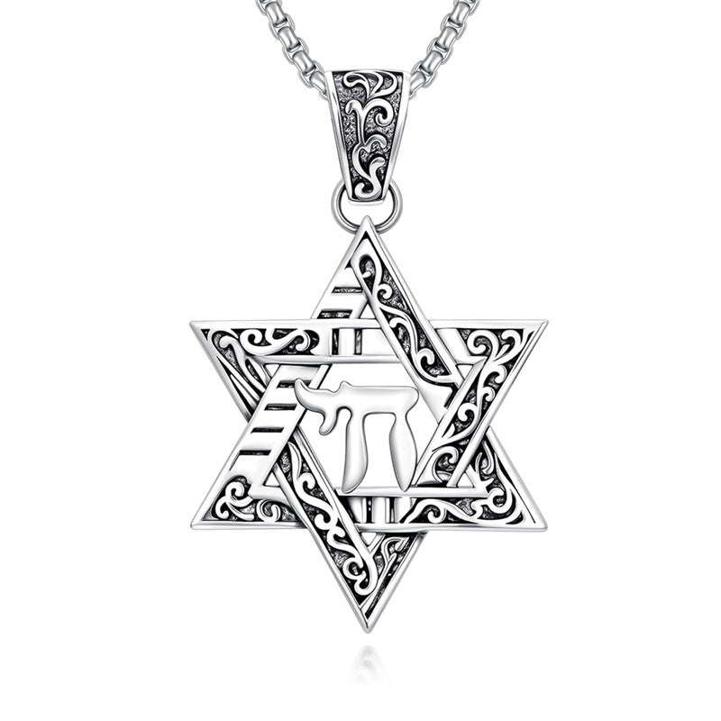 Sterling Silver Star of David Chai Cross Evil Eye Lion of Judah Menorah Tree of Life Protection Pendant Necklace