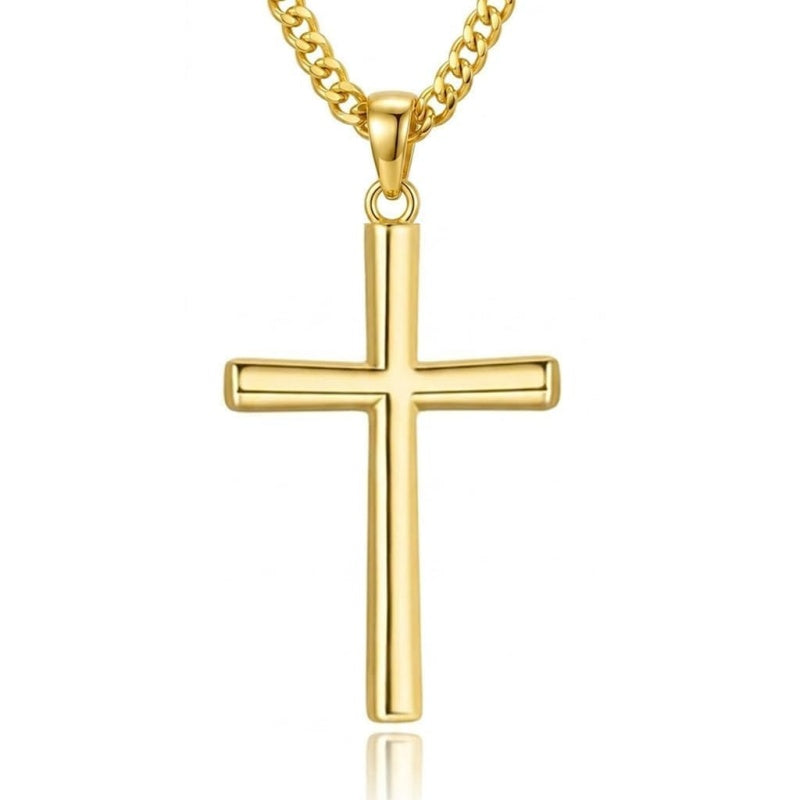Cross Pendant Necklace for Men 14K Gold Plated Minimalist Christian Jewelry Religious Gift