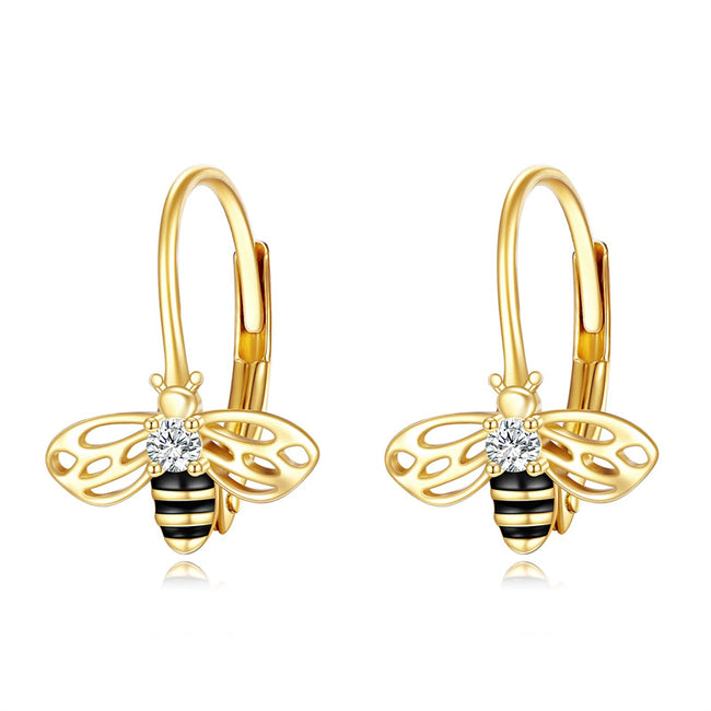 14K Yellow Gold Honey Bee Earrings for Women Fine Gold Pendant Gifts for Her