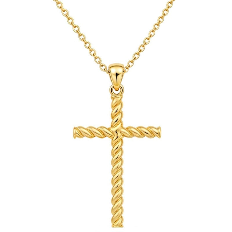 14K Plated Gold Cross Pendant Crucifix Necklace Christian Jewelry Baptism Religious Faith