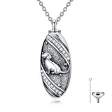 Sterling Silver Oval Paw Prints Dog FootPrints  Heart Rabbit Urn Necklace for Ashes Keepsake Jewelry for Women