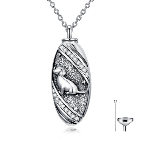 Sterling Silver Oval Paw Prints Dog FootPrints  Heart Rabbit Urn Necklace for Ashes Keepsake Jewelry for Women