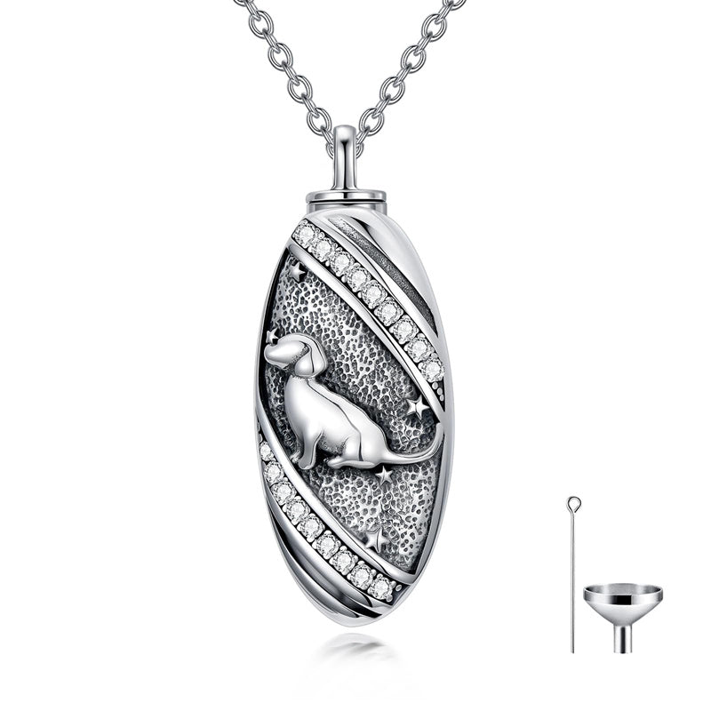 Sterling Silver Oval Paw Prints Dog FootPrints  Heart Rabbit Urn Necklace for Ashes Keepsake Jewelry for Women
