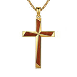 14K Gold Plated Wooden Cross Pendant Necklace Christian Catholic Jewelry Religious Gift