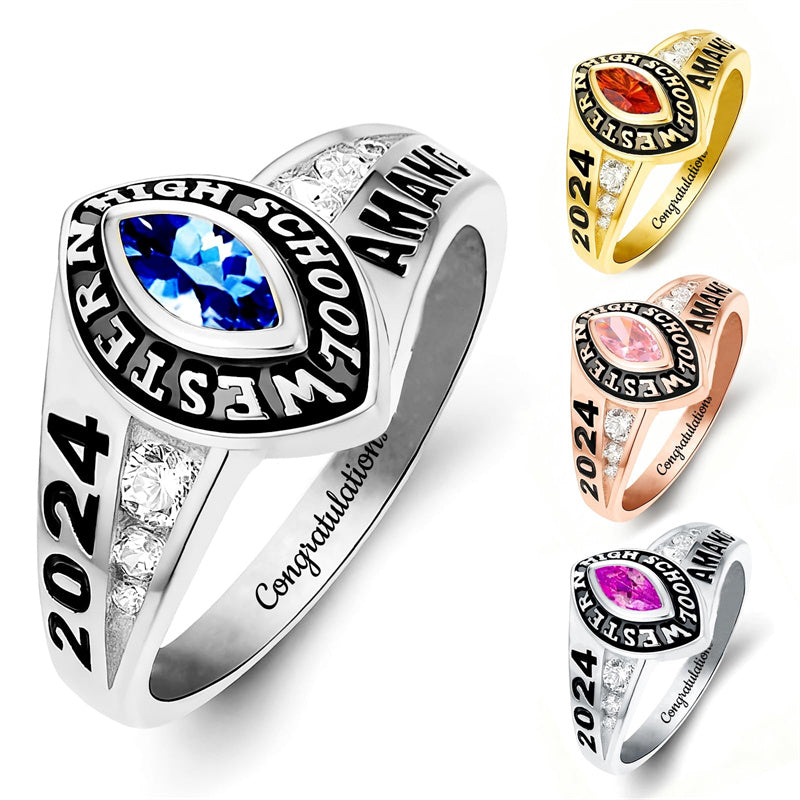 Sterling Silver 2026 Personalized Birthstone  Engraved Graduation Ring for Women