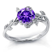 Sterling Silver Round Birthstone  Leaf Promise Ring for Her