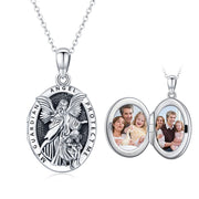 Lady of Guardian Angel Necklace for Women Men 925 Sterling SilverLocket Necklace Christian Religious Amulet Jewelry Gift