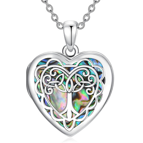 Sterling Silver Abalone Shell Tree of Life Photo Locket Necklace