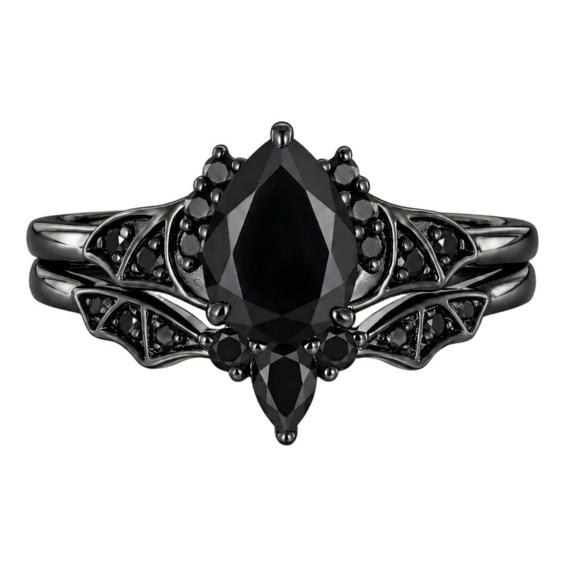 Sterling Silver 10K  14K  18K Gold 1CT-4CT Black Onyx Engagement Ring Gothic Wedding Promise Ring
