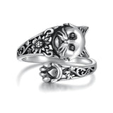 Sterling Silver Cat Adjustable Spoon Ring for Women
