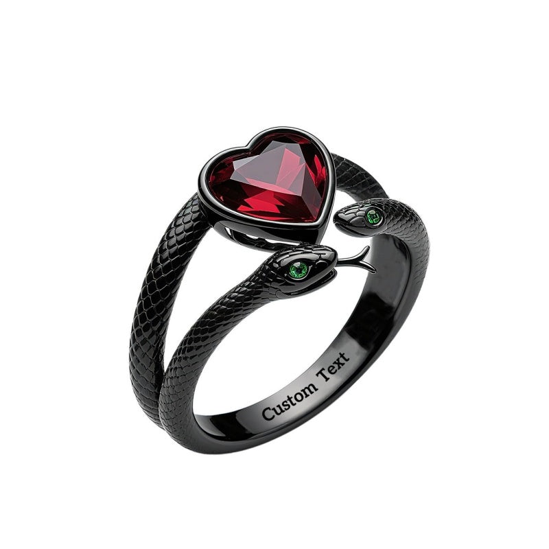 Sterling Silver Personalized Birthstone Punk Skull Bat Snake Ring Goth Jewelry for Halloween Birthday