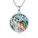Sterling Silver Abalone Shell Tree of Life Lion Wolf Cat Dog Pendant Necklace