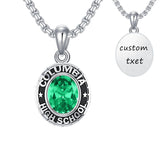 Sterling Silver Oval Personalized Text and Birthstone Class Pendant Necklace