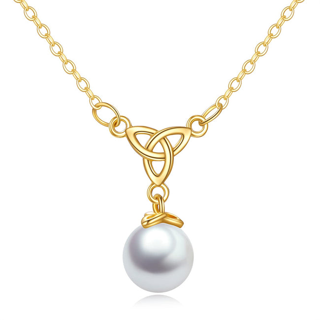 Freshwater Pearl Necklace Celtic Knot 14K Real Gold Necklace Jewelry Anniversary Gifts for Women Girls