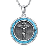 Sterling Silver Crown of Thorns Jesus St Benedict St Michael Pendant Necklace