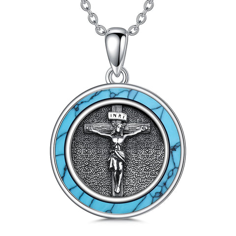 Sterling Silver Crown of Thorns Jesus St Benedict St Michael Pendant Necklace