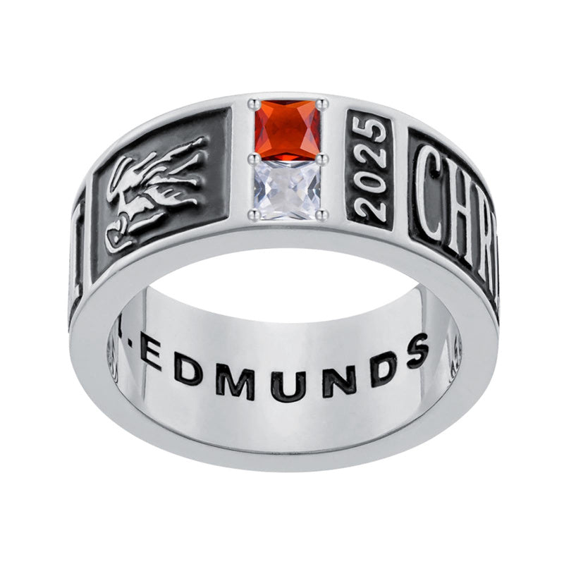 Sterling Silver 10K 14K 18K Gold Personalized Birthstone Pattern Class Ring for Men