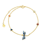 14K Gold Colorful 5A Cubic Zirconia Dragonfly Bracelet