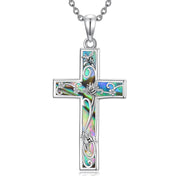 Sterling Silver Abalone Shell Bee Butterfly Dragonfly  Hummingbird Ladybug Cross Pendant Necklace for Women